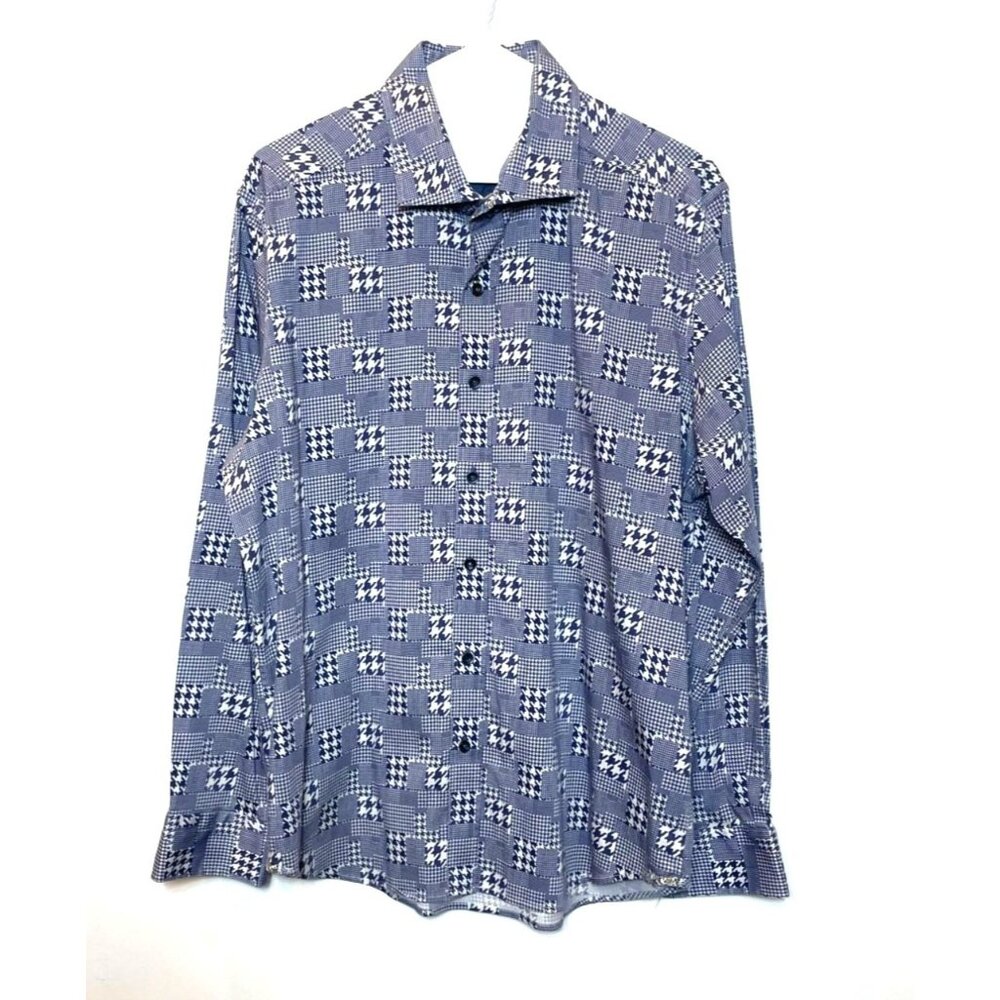 Robert Graham Block Houndstooth Gingham Check Button Down Collared Navy X-Large